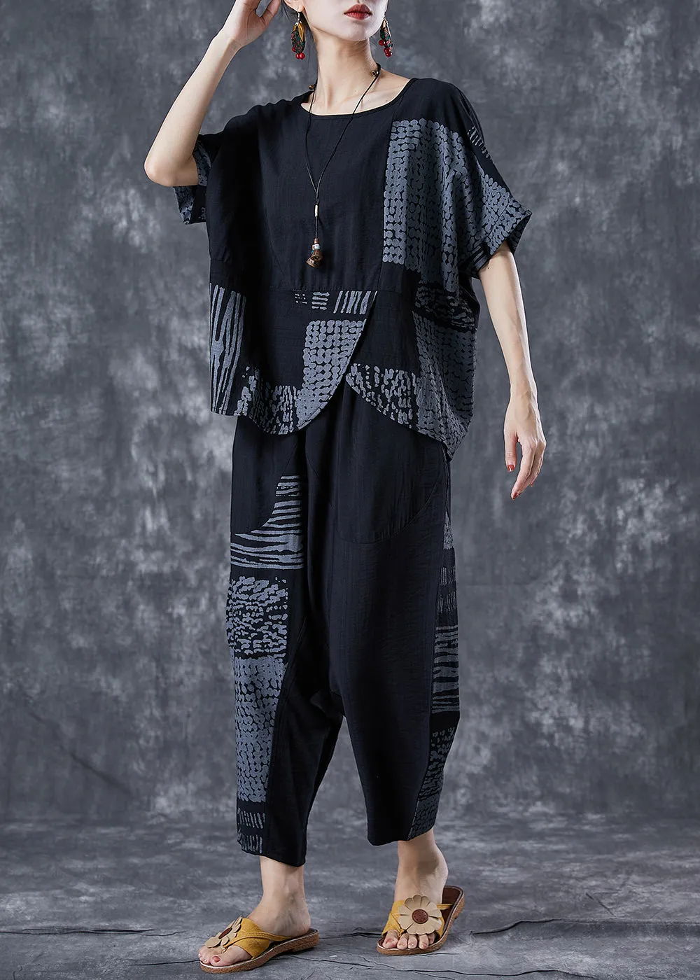 Casual Grey Asymmetrical Patchwork Cotton 2 Piece Outfit Summer LY7070
