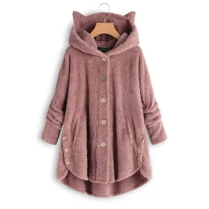 Casual Irregular Solid Color Long Sleeve Plush Hooded Jacket Wholesale Coats