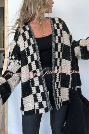 Casual Plaid Mid-length Loose Knitted Outerwear Casual Plaid Mid-length Loose Knitted Outerwear