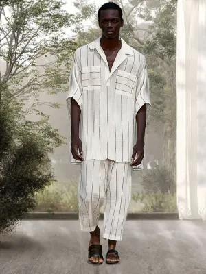 Casual Striped Cotton Linen Set