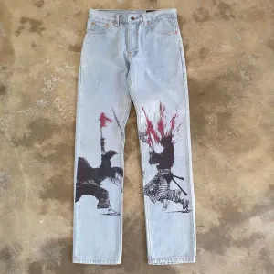 Casual style samurai swordsman illustration jeans