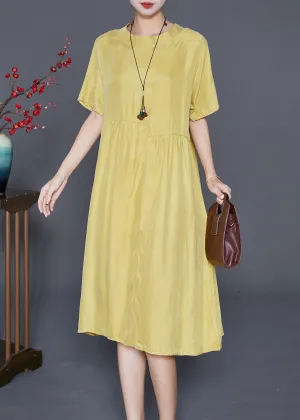 Casual Yellow Oversized Patchwork Wrinkled Silk Dresses Summer LY7677