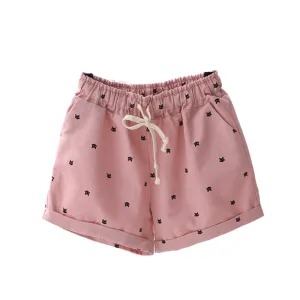 Cats Pattern High Waist Elastic Cotton Short