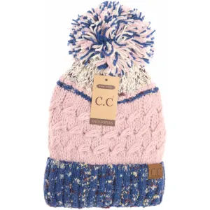 CC Beanie Lined Tri-Color Flecked Pom