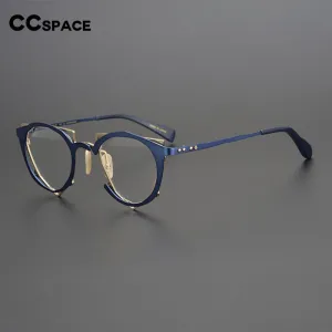 CCspace Unisex Full Rim Irregular Cat Eye Handcrafted Titanium Eyeglasses 55657