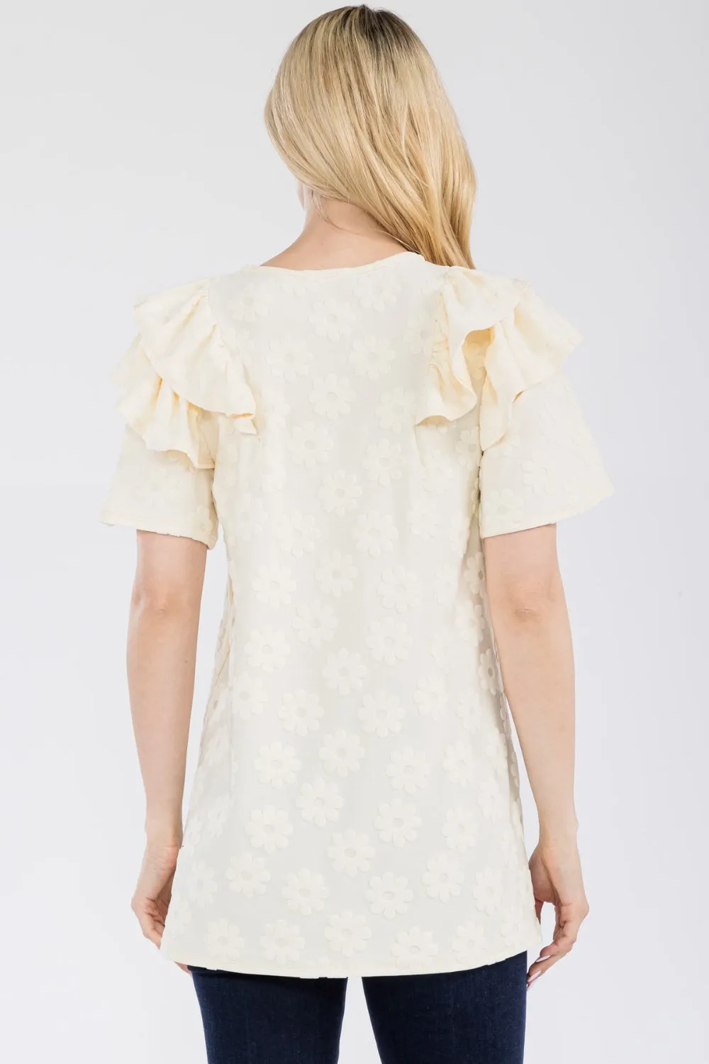 Celeste Full Size Ruffle Layered Short Sleeve Daisy Floral Top