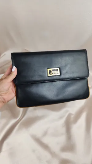 Celine Black Leather Horse & Carriage Clutch - 876