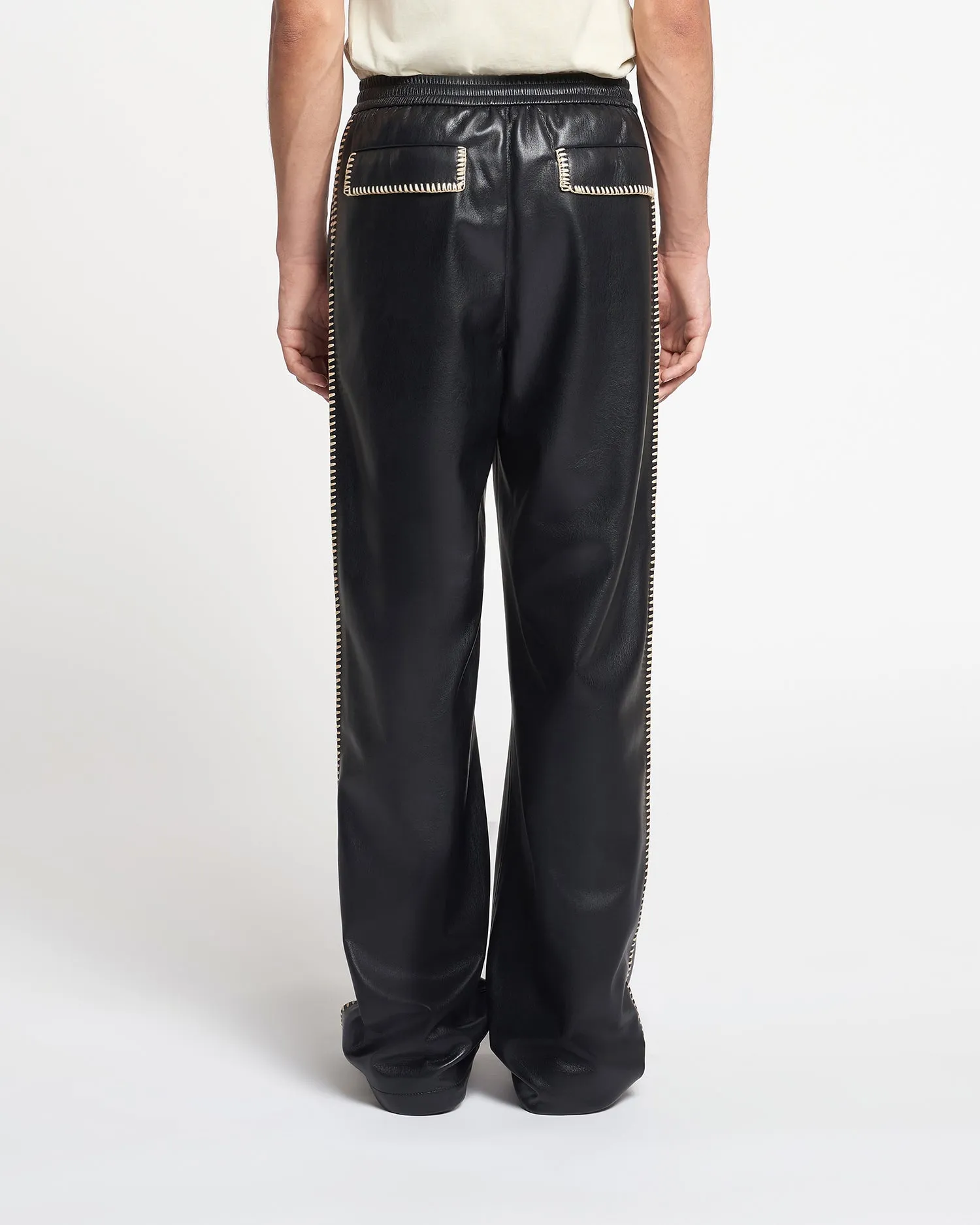 Ceron - Raffia-Trimmed Okobor™ Alt-Leather Pants - Black