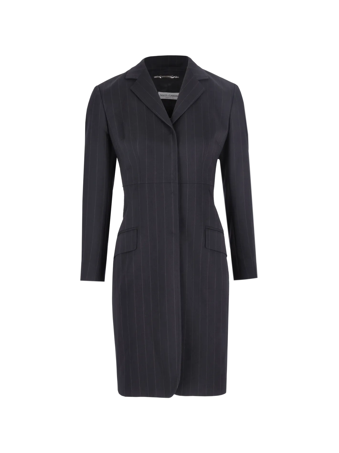 chalk-stripe single-breasted coat