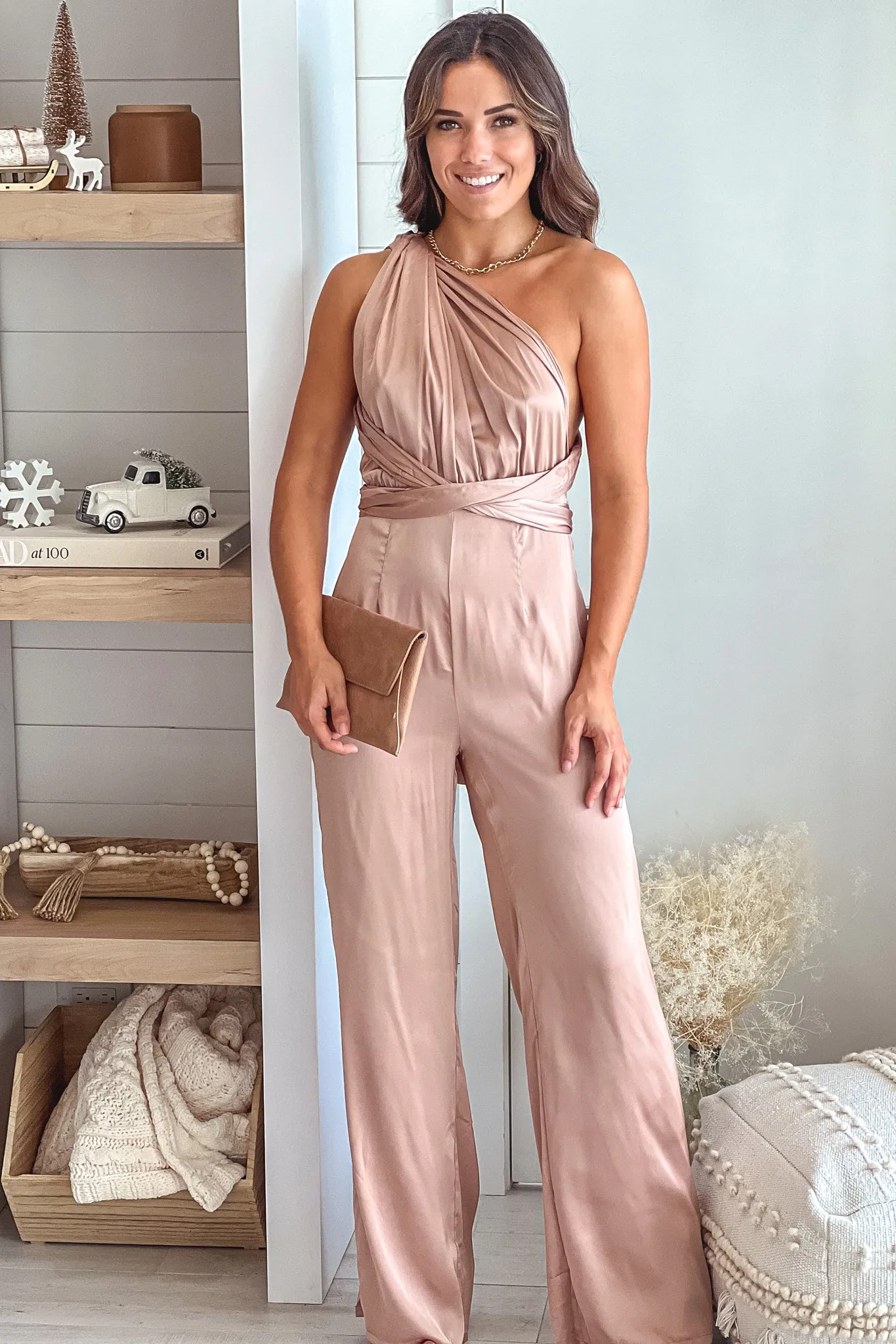 Champagne Satin Multi Tie Jumpsuit