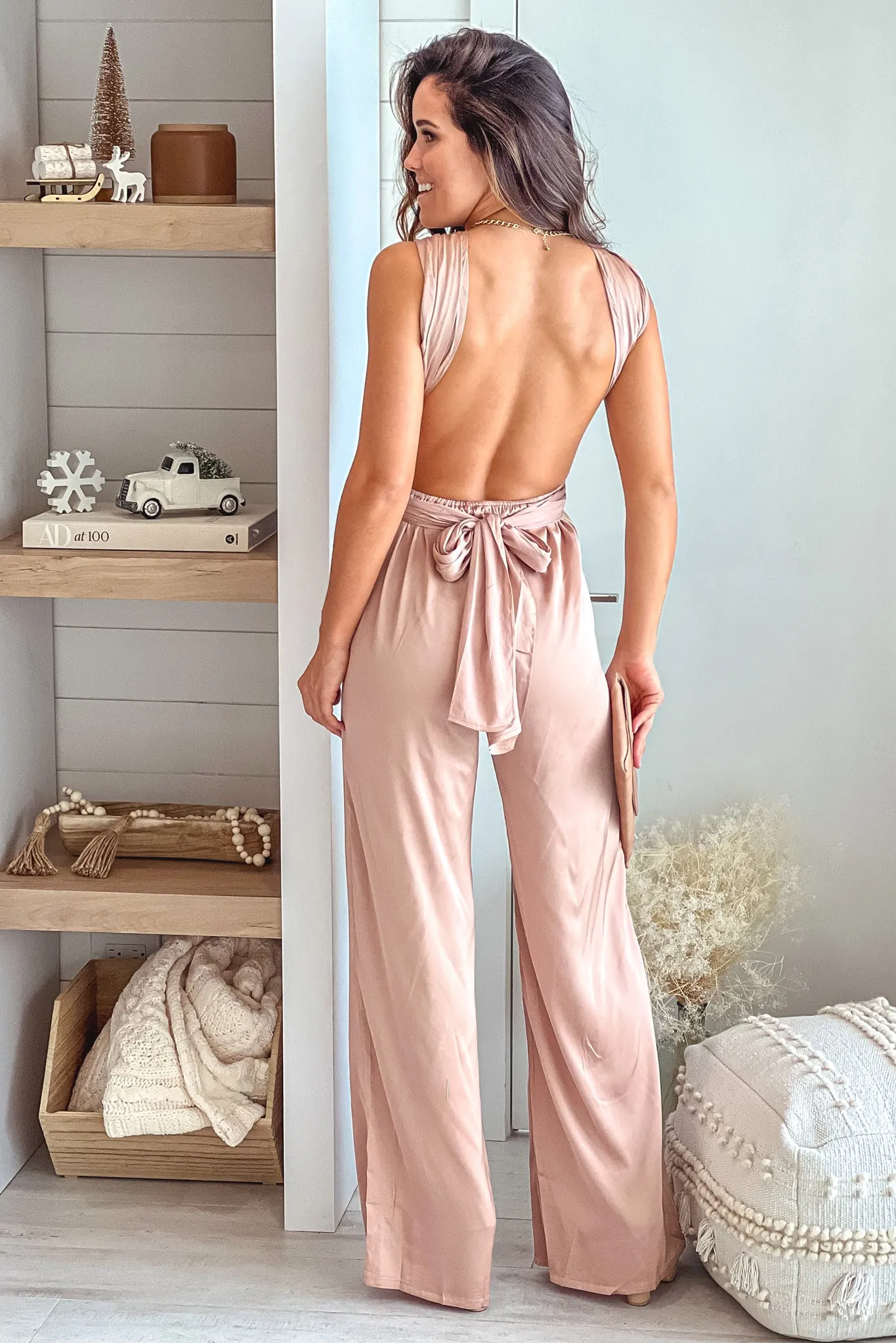 Champagne Satin Multi Tie Jumpsuit