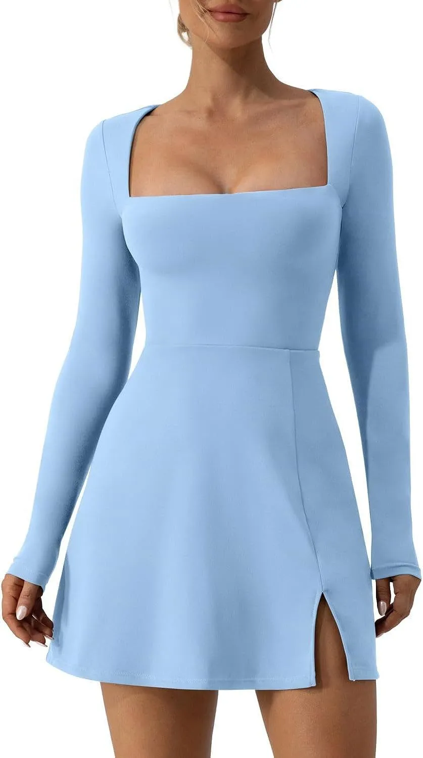 Champagne Square Long Sleeve Mini Dress