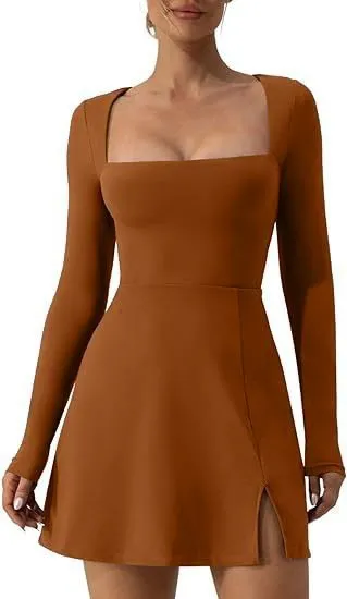 Champagne Square Long Sleeve Mini Dress