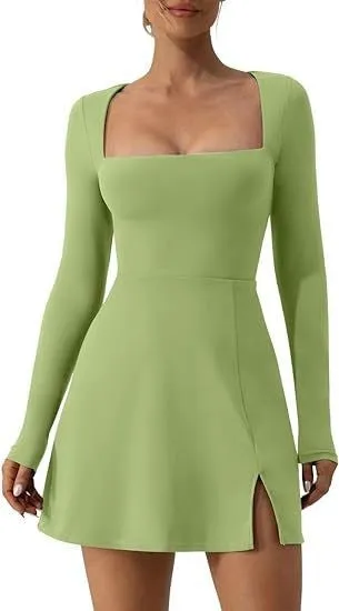 Champagne Square Long Sleeve Mini Dress