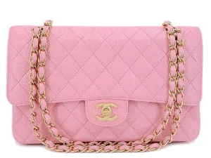 Chanel 2005 Vintage Pink Sakura Caviar Medium Classic Double Flap Bag 24k GHW BPI
