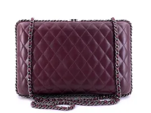 Chanel 2012 Bordeaux Burgundy Oversizsed Hard Quilted Chain Around Clutch Bag RHW