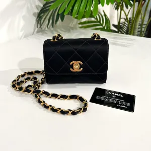 Chanel Vintage Black Satin Mini Square Flap Bag