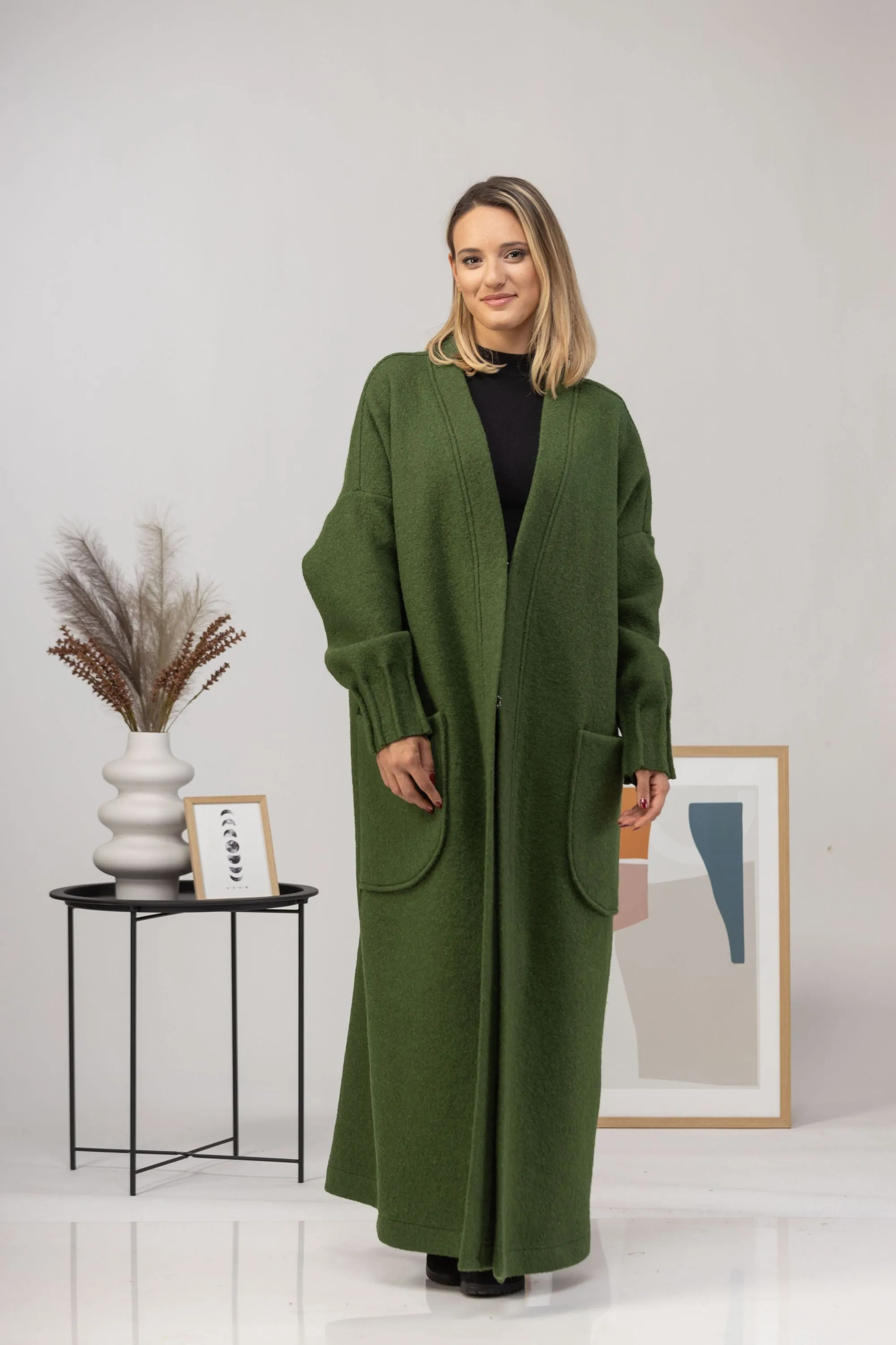 Charcoal Warm Wool Maxi Cardigan