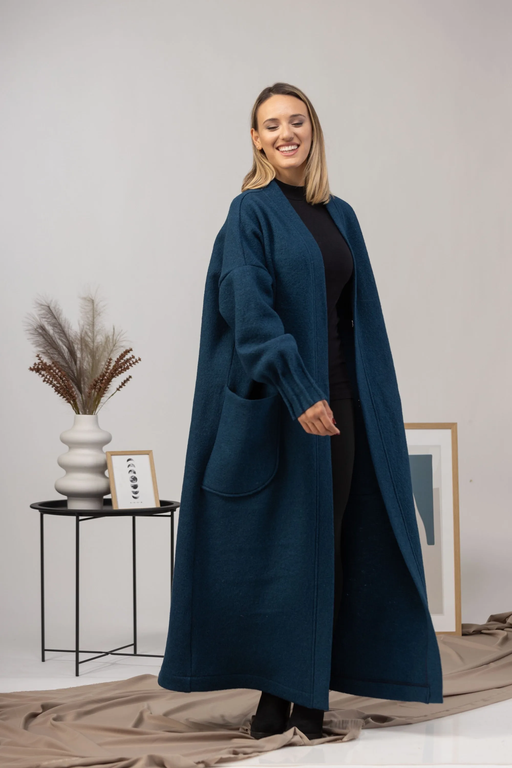 Charcoal Warm Wool Maxi Cardigan