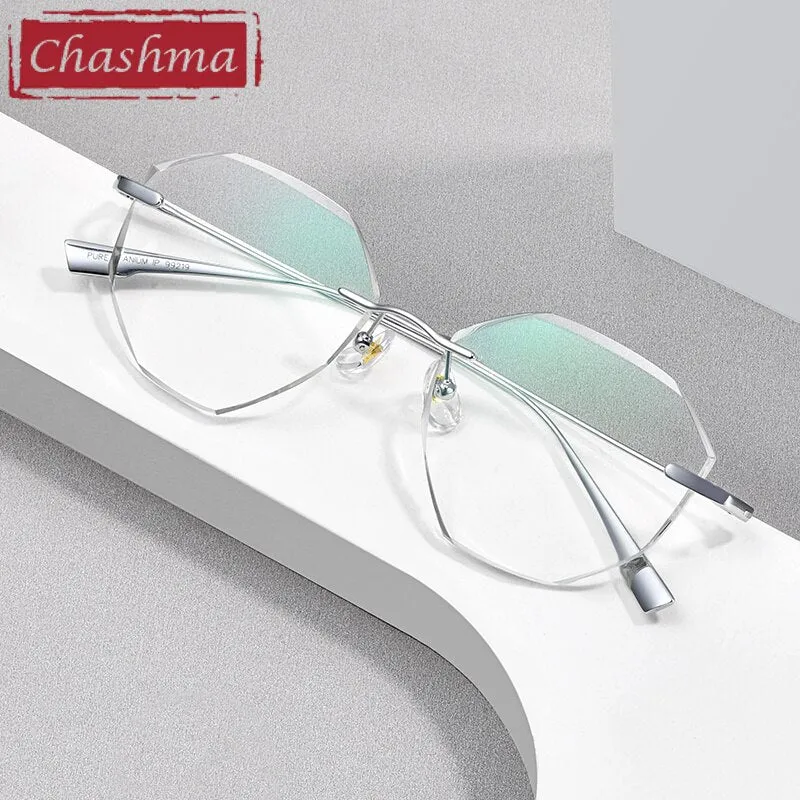 Chashma Women's Rimless Irregular Round Titanium Eyeglasses Tinted Lenses 99219
