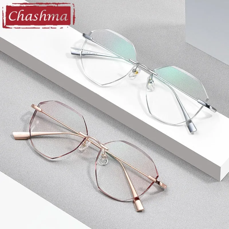Chashma Women's Rimless Irregular Round Titanium Eyeglasses Tinted Lenses 99219