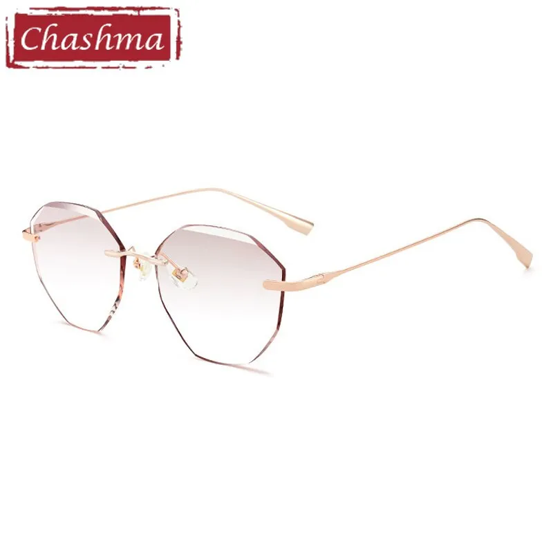Chashma Women's Rimless Irregular Round Titanium Eyeglasses Tinted Lenses 99219