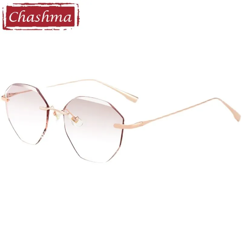 Chashma Women's Rimless Irregular Round Titanium Eyeglasses Tinted Lenses 99219