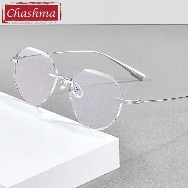 Chashma Women's Rimless Irregular Round Titanium Eyeglasses Tinted Lenses 99219