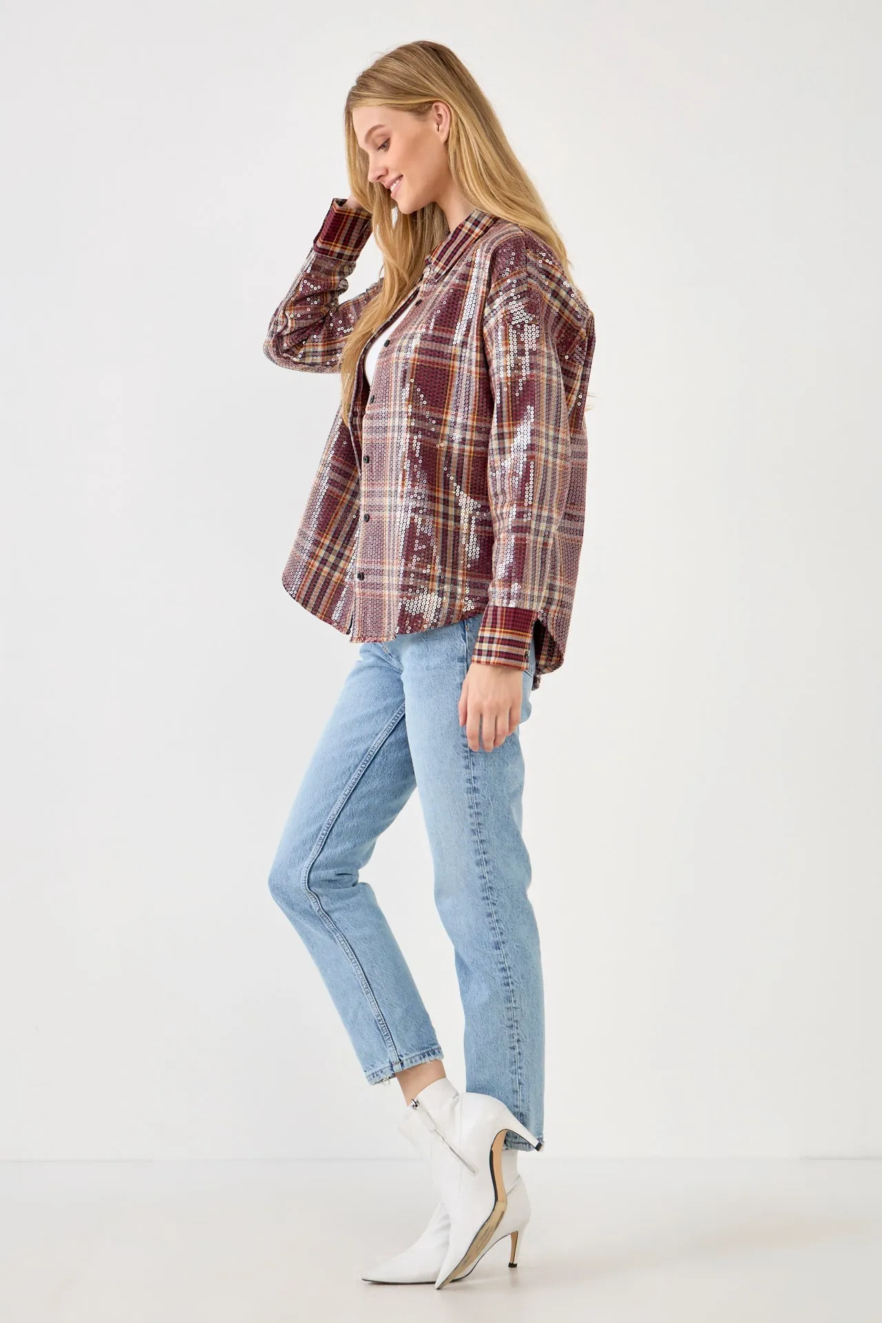 Check Patterned Sequin Shirt