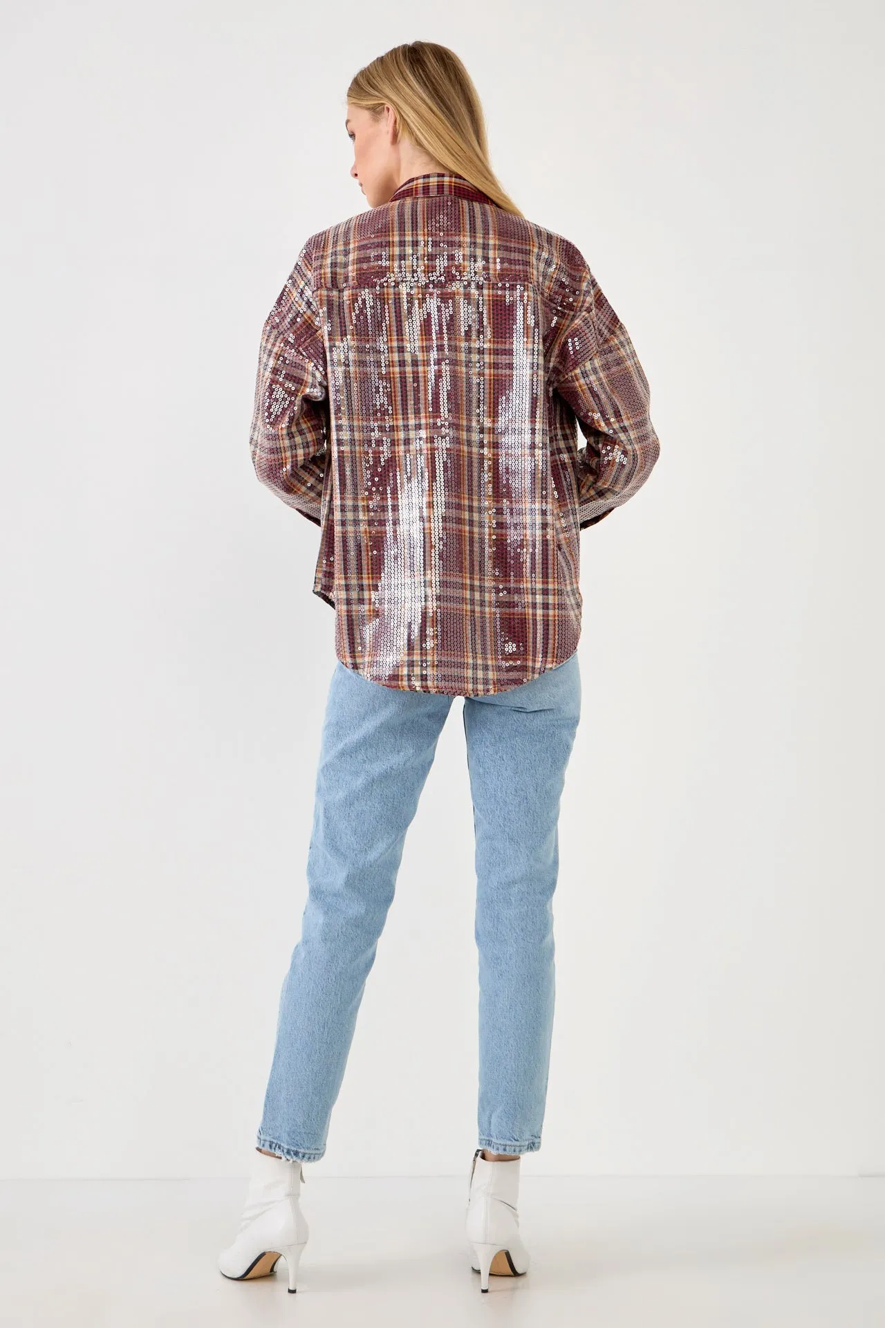 Check Patterned Sequin Shirt
