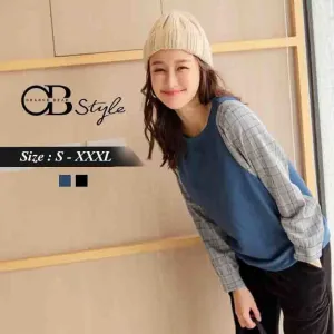 CHECKED PATCHED LONG SLEEVE TOP