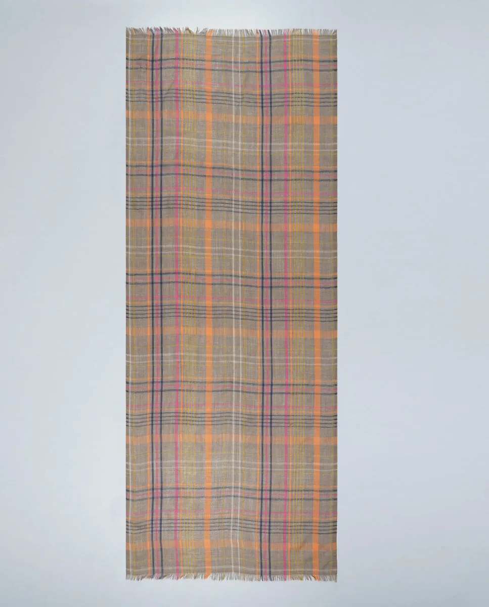 Checks and Stripes Wool Silk Wrap - Unisex Wrap