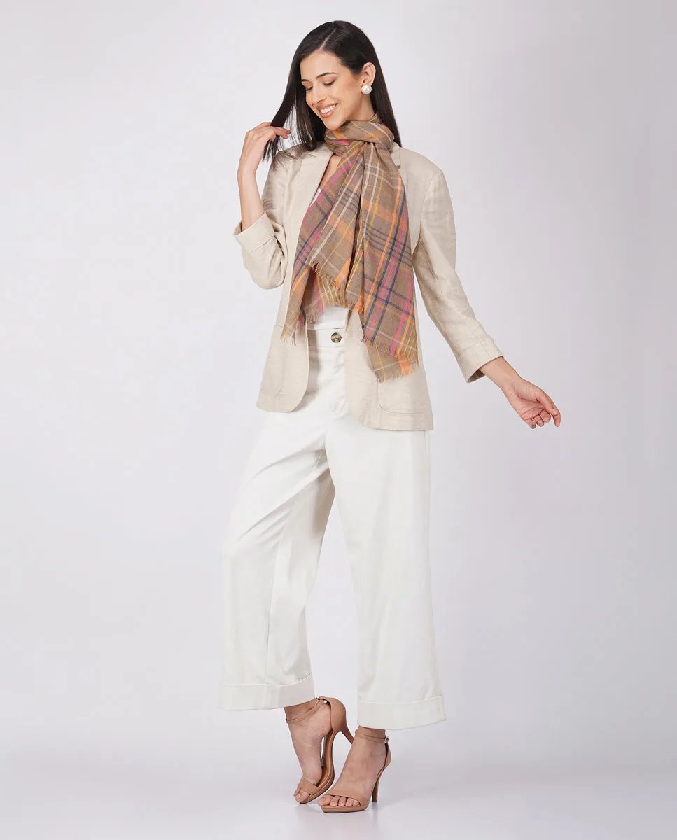 Checks and Stripes Wool Silk Wrap - Unisex Wrap