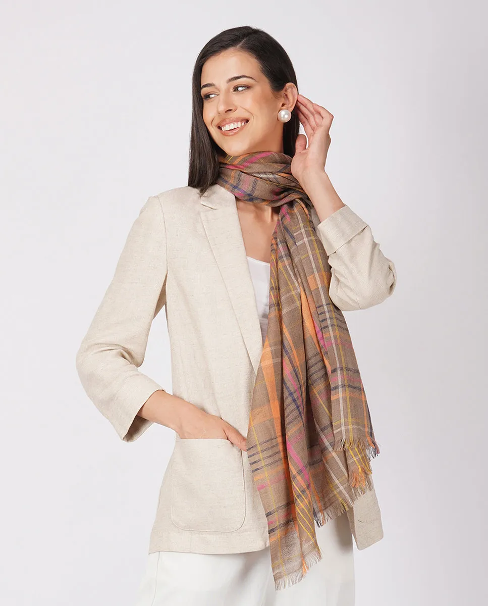 Checks and Stripes Wool Silk Wrap - Unisex Wrap