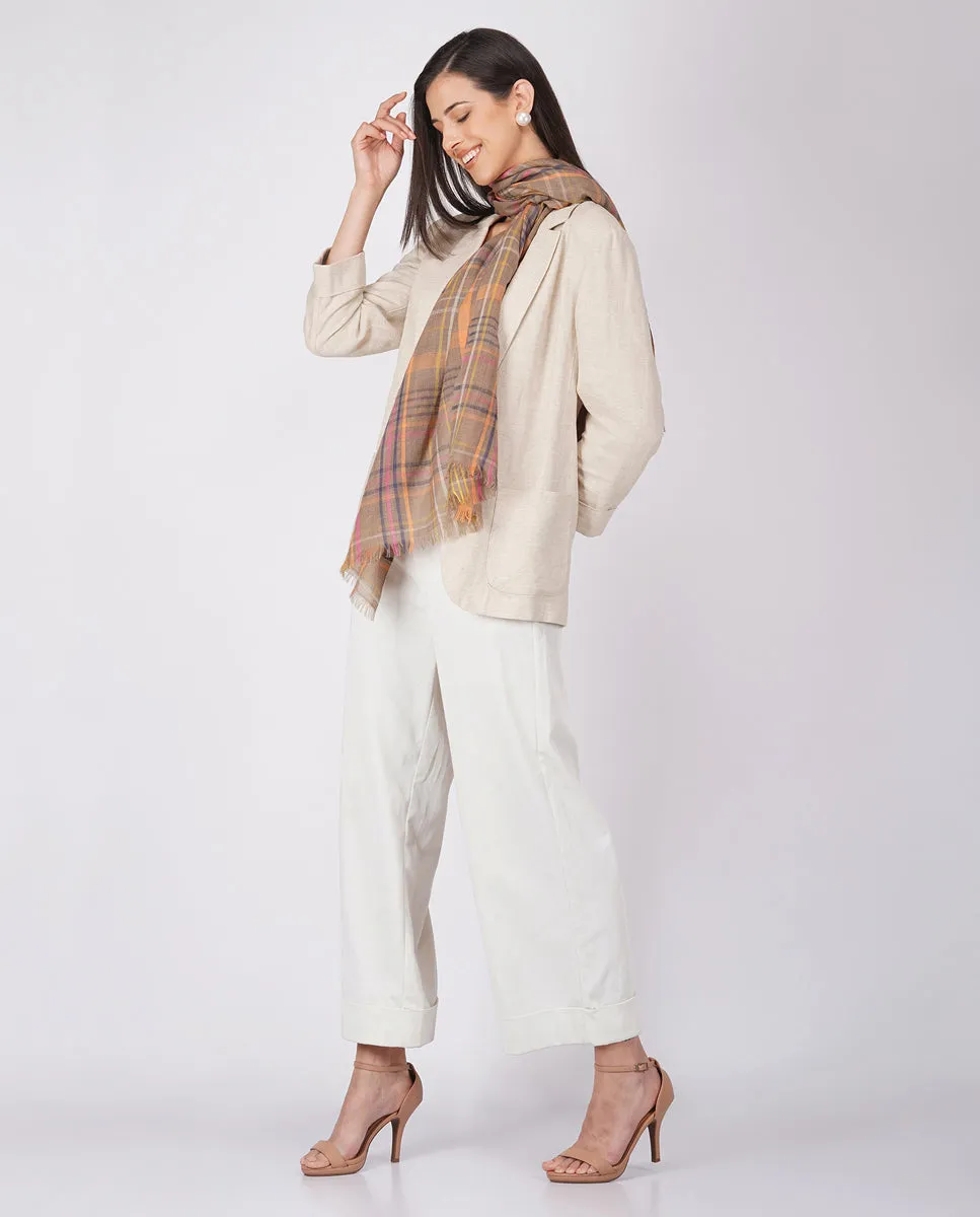 Checks and Stripes Wool Silk Wrap - Unisex Wrap