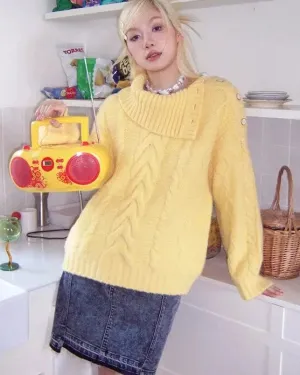 Chem Irregular Collar Patterned Sweater