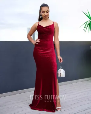Cherise  Sparkle Velvet Gown - Wine