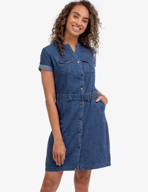 CHEST POCKET BELTED WOVEN SHIRTDRESS