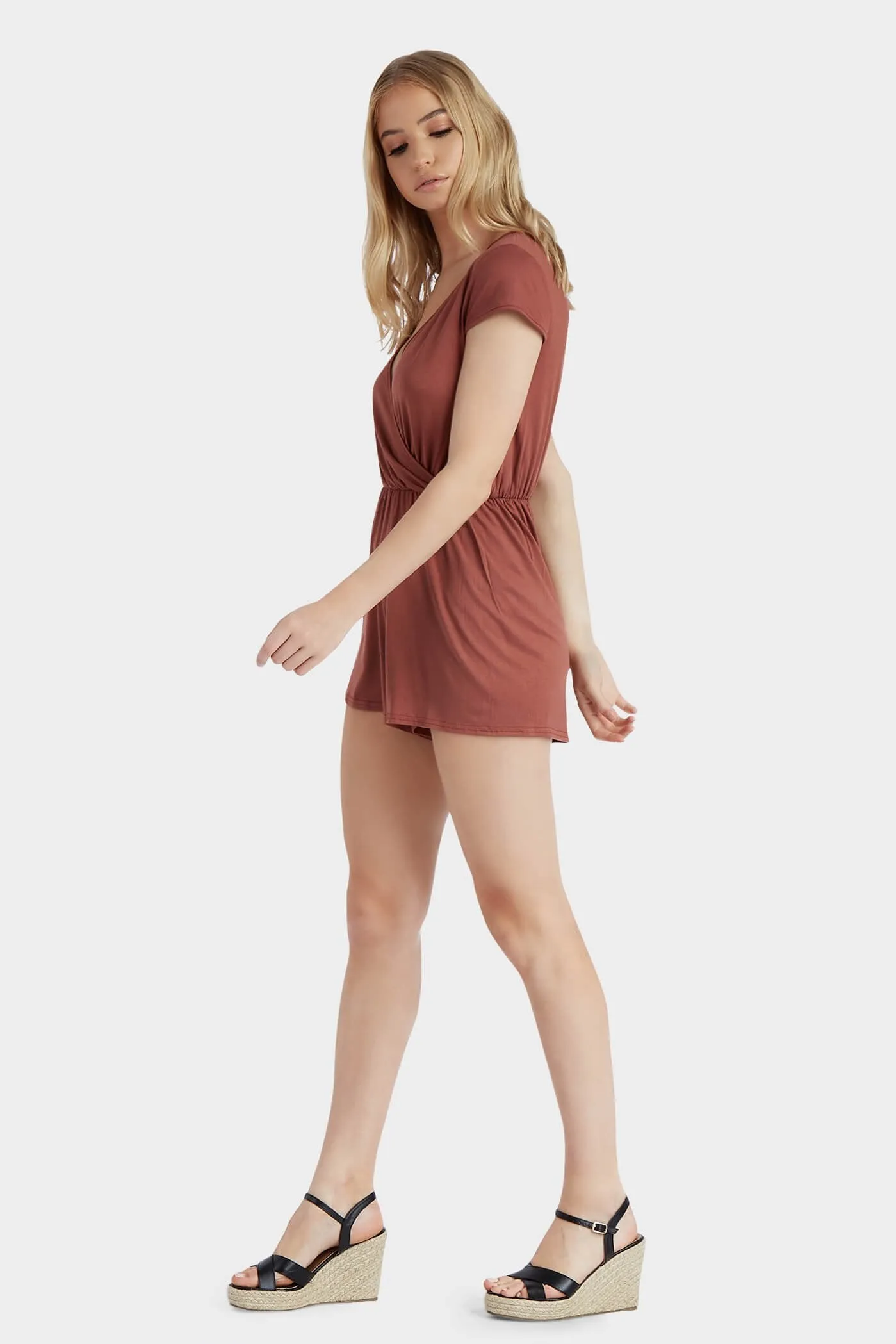 Chestnut Wrap Front Basic Playsuit