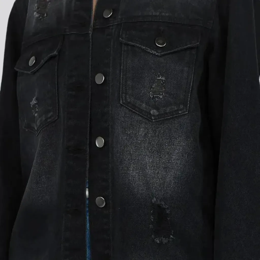 Chic frayed hem women's denim shirt