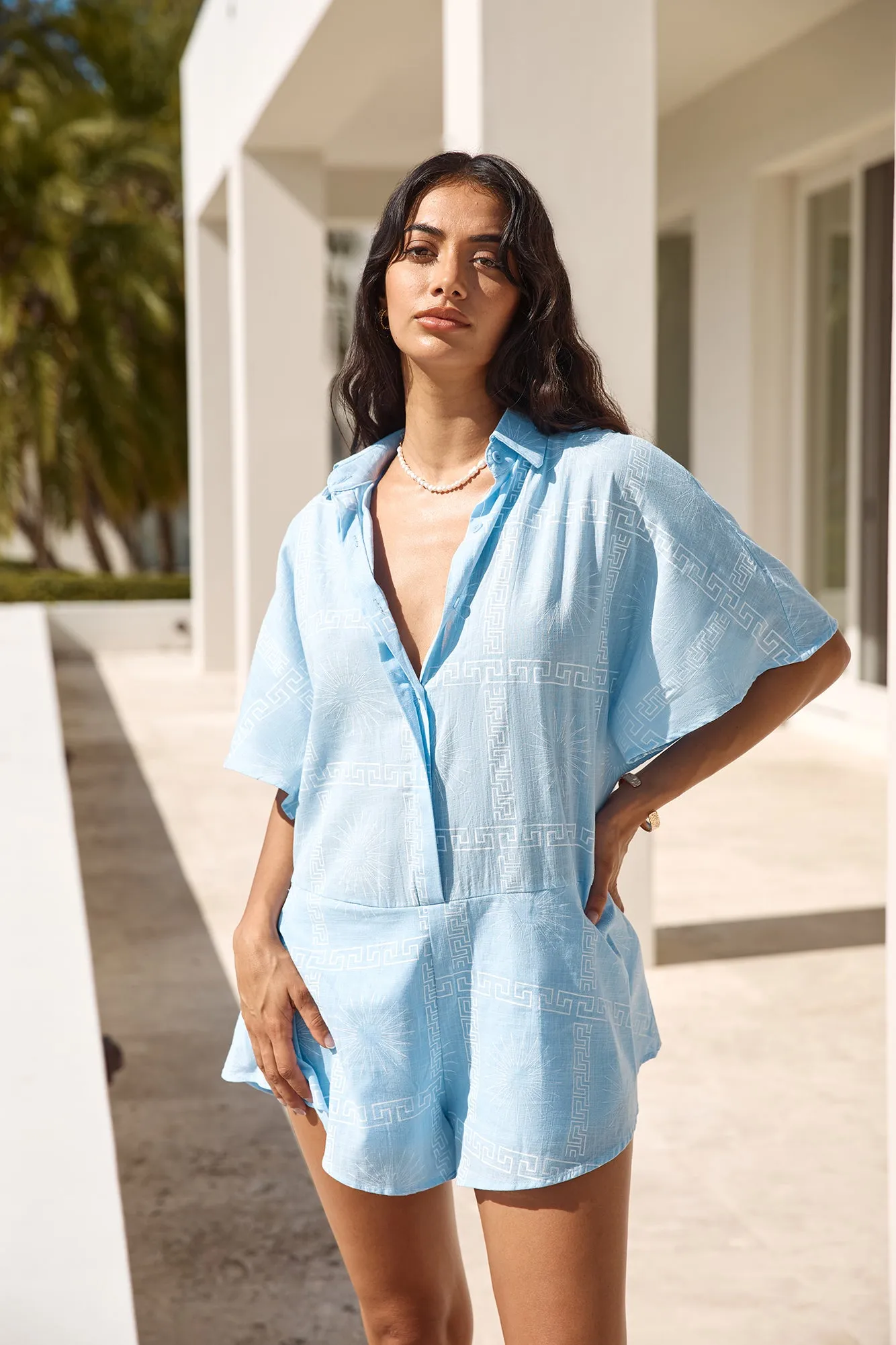 Chic On Shore Romper Blue