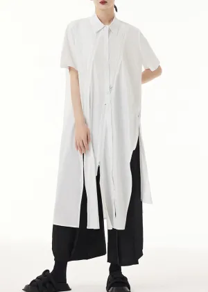 Chic White Peter Pan Collar Asymmetrical Patchwork Cotton Shirt Dress Summer LY9288