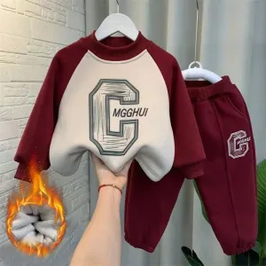 Children's Padded Sweatshirts Sets Boys Winter Thickened Warm Suit Kids Trend Top Pants 2Pcs Outfits Fashion Casual Clothes 2-8Y