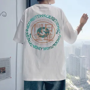 Chinese Letter Printed Cotton T-Shirt