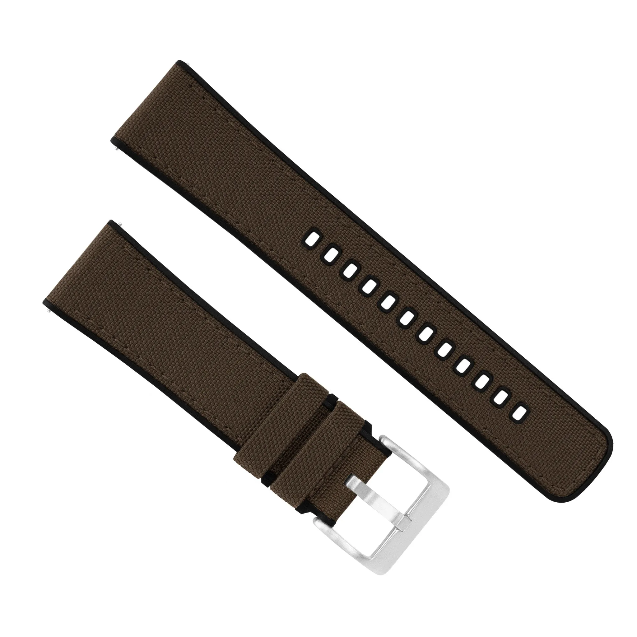 Chocolate Brown Cordura Fabric And Silicone Hybrid Watch Band (19mm, 21mm, 23mm, 24mm SALE)