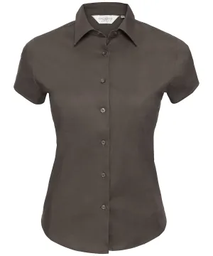 Chocolate - Women's short sleeve easycare fitted stretch shirt
