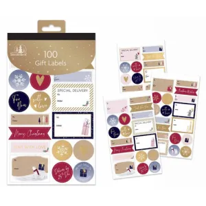 Christmas Contemporary Gift Labels Book - 100 Pack Festive Holiday Present Wrapping Decoration