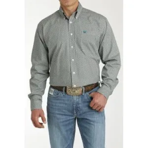 Cinch Men's Geometric Print Button-Down Western Shirt - Cream/Teal