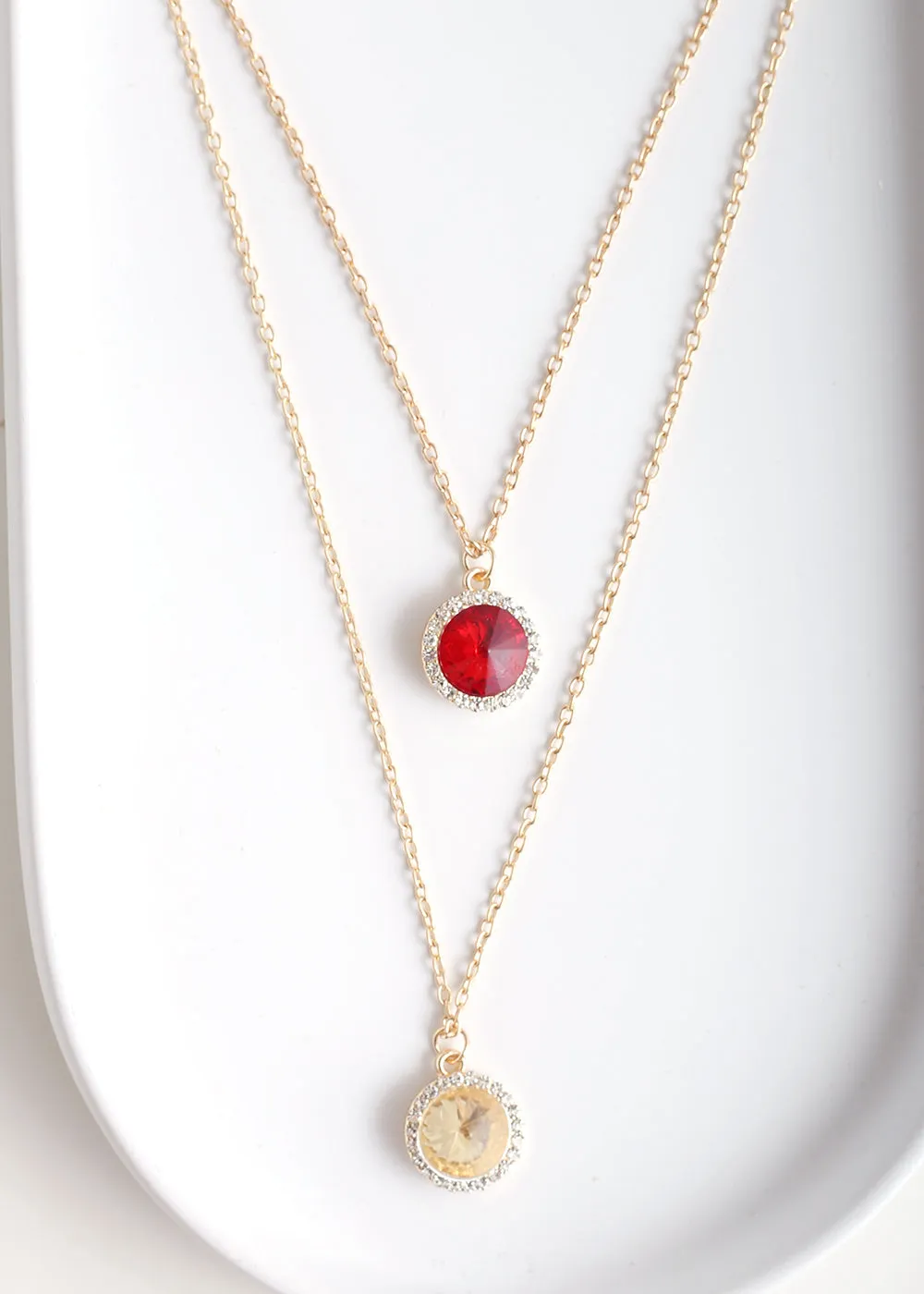 Circle Gem Layered Necklace