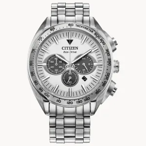 Citizen Eco Drive Carson Stainless White Chronograph Watch CA4540-54A